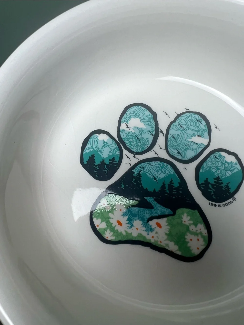 Life Is Good Ceramic Pet Food Water Bowl Set 6” Cat Dog Outdoors Gorpcore